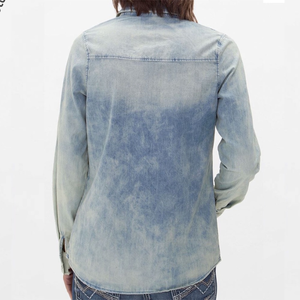 White Crow Buckle Blue Red Flannel Patchwork Button‎ Down Long Sleeve Shirt L - Picture 4 of 9